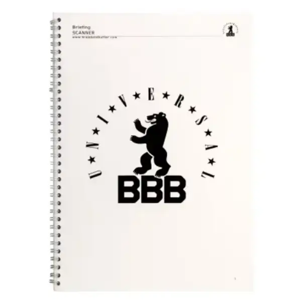 Ringbuch mit Standard-Spiralbindung und weißem, bedrucktem Umschlag für Dokumente oder Schulungsunterlagen.